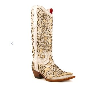 Cowboy Western Boots w/ Gold Shimmer Glitter Inlay